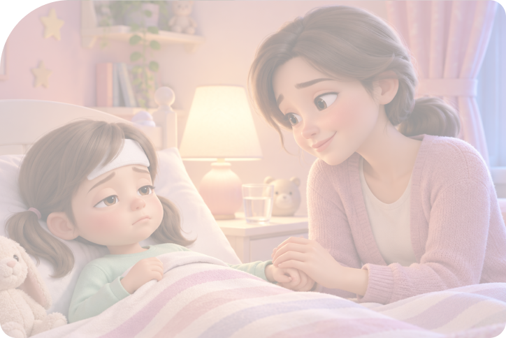Cuplikan video Paramol, ilustrasi ibu menemani anak di tempat tidur