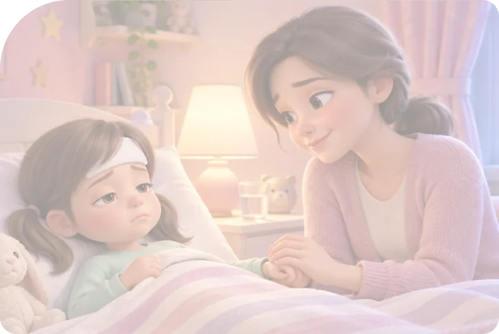 Cuplikan video Paramol, ilustrasi ibu menemani anak di tempat tidur