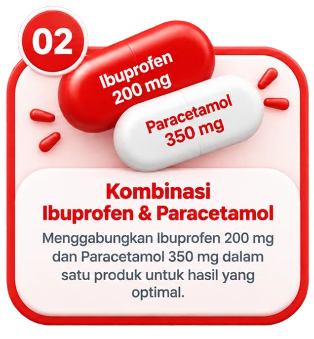 Kombinasi ibuprofen dan paracetamol, menggabungkan ibuprofen 200 mg dan paracetamol 350 mg dalam satu produk